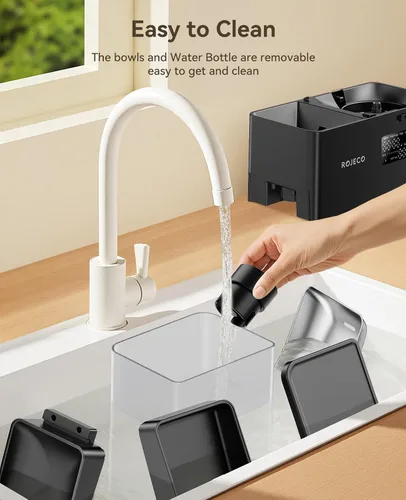 Miniatura 7 de Rojeco Dispensador Automático para Mascotas de 36 Tazas/8.5L y Dispensador de Agua por Gravedad, Juego de Cuencos de Acero Inoxidable 2-en-1 de Gran