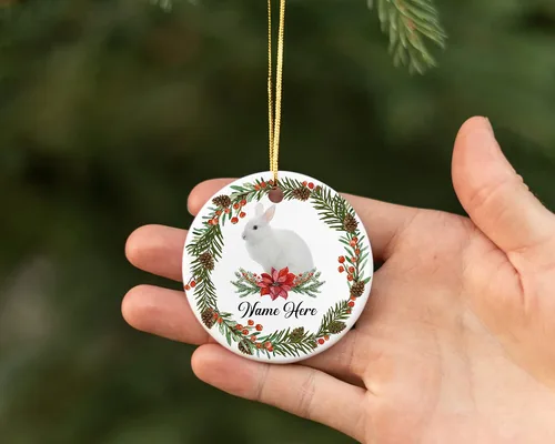 Miniatura 2 de Prezzy Adornos de Navidad personalizados 2023, regalos de conejo para familiares y amigos, decoraciones colgantes de Navidad, corona, placa