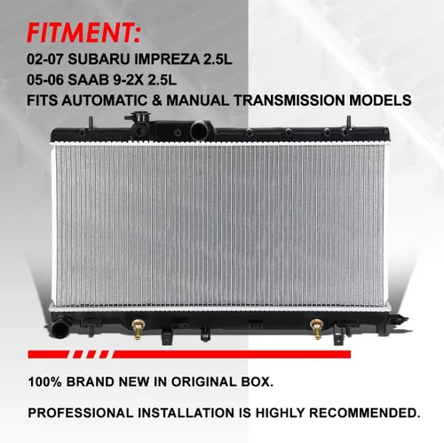 Miniatura 6 de Auto Dynasty Radiador compatible con Subaru Impreza Saab 9-2X 2.5L AT MT 2002-2007, radiador de refrigeración de 1 fila estilo fábrica DPI 2464