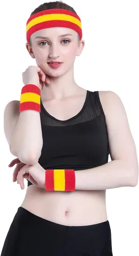 Miniatura 112 de ONUPGO - Conjunto de diadema y muñequeras deportivas para el sudor, hechas de algodón con bucles, muñequeras, contra humedad
