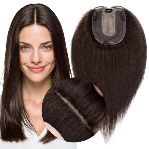 Miniatura 16 de MY-LADY Extensiones de cabello humano para mujeres, cabello natural 10 * 12CM, base de seda con encaje, densidad 130%, pasadores Remy, 6 pulgadas