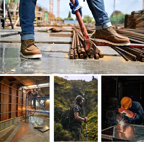 Miniatura 5 de Botas de trabajo para hombre - Botas de trabajo de 6 pulgadas con punta de cuña suave, Botas de trabajo impermeables para hombre Marrón