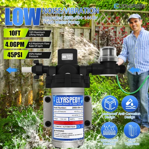 Miniatura 3 de 2025 mejorada 2088-594-144 RV bomba de agua dulce, bomba de agua de diafragma autocebante de 115 V CA 4.0 GPM, 240 GPH, 15.1 LPM, 45 PSI, incluye