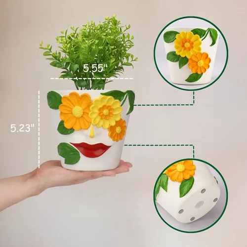 Miniatura 2 de GUGUGO Macetas únicas de cara para plantas, coloridas y lindas macetas para suculentas con drenaje, macetas abstractas de cabeza de arco iris