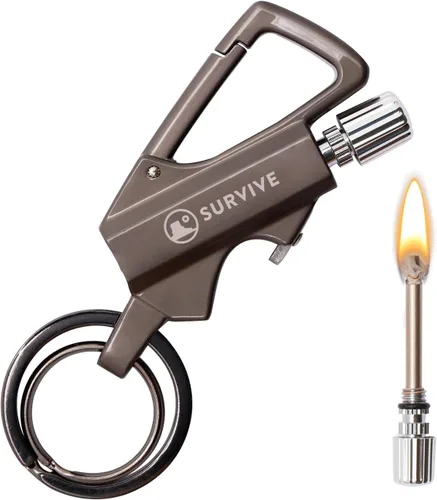 SURVIVE Llavero de abrebotellas con encendido permanente de metal, encendido reutilizable para iniciar fuego de supervivencia, kit de emergencia con