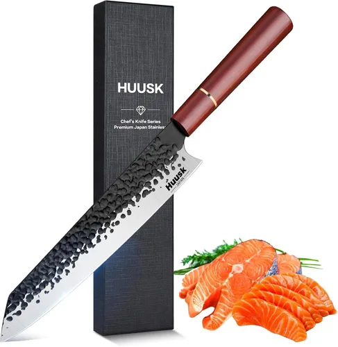 Miniatura 10 de Huusk Cuchillo de chef serbio mejorado, cuchillo de carnicero forjado con funda, cuchillo de carne japonés para cortar carne, cuchillos de corte