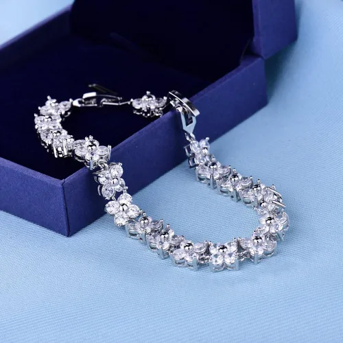 Miniatura 13 de GULICX - Pulsera de tenis con cristales de Swarovski y cristales redondos chapados en oro