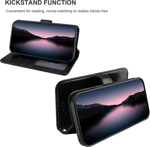 Miniatura 7 de Bocasal Funda tipo cartera desmontable para iPhone 13 Pro Max con bloqueo RFID, ranuras para tarjetas, soporte de cuero PU premium, soporte Negro