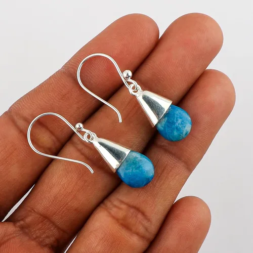 Miniatura 78 de Aretes de aro de cristal afganita natural Piedras afganas de alto grado Aretes chapados en plata Gota lisa Joyas de piedras preciosas hechas