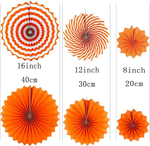 Miniatura 3 de Abanicos de papel para colgar en el techo, para Halloween, baby shower, cumpleaños, bodas, fiestas, 12 unidades Paperfan12t-blackorange