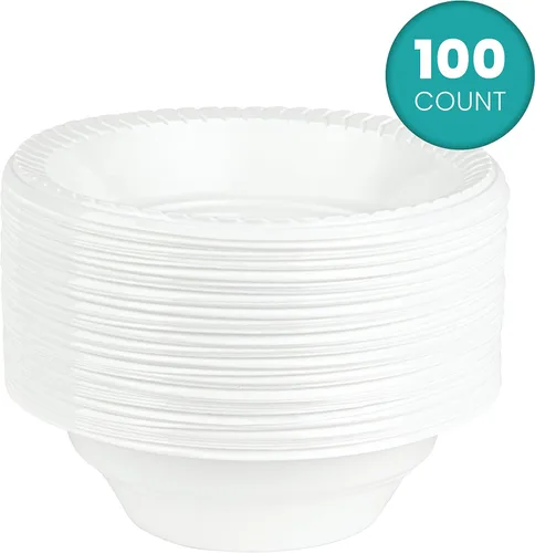 Miniatura 7 de PLASTICPRO Cuencos redondos de plástico de 12 onzas para microondas, desechables, color blanco, vajilla de 100