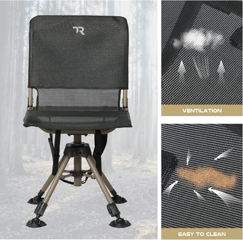 Miniatura 6 de TR Silla de Caza Térmica Giratoria de 360 Grados, Capacidad de 400 libras Silenciosa, 4 Patas de Altura Ajustable, Asiento Acolchado Cómodo, Silla