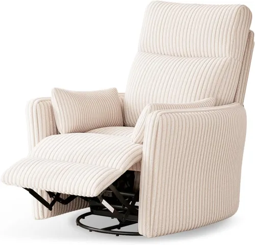 Miniatura 16 de LINSY Silla reclinable giratoria 360, mecedora para guardería con 2 almohadas, silla de enfermería de pana, cómoda silla de enfermería con respaldo