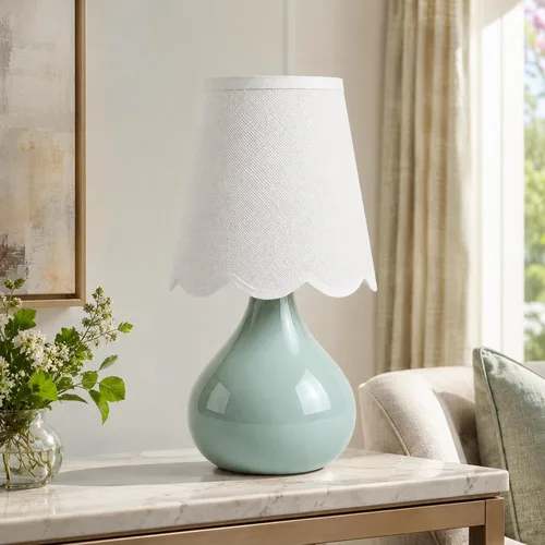 Miniatura 2 de Lámpara de mesa inalámbrica de 14 pulgadas, lámpara de noche de cerámica recargable con bombilla LED magnética, regulable continua y 3 colores, Verde