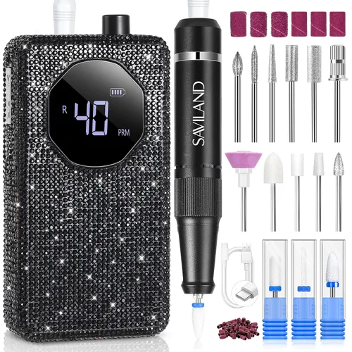 Miniatura 13 de SAVILAND Taladro de uñas profesional 40000 RPM: kit de taladro eléctrico portátil para uñas, máquina de lima con brocas de uñas de cerámica y bandas
