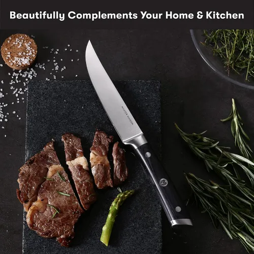 Miniatura 9 de Master Maison Juego de 4 cuchillos de carne de 5 pulgadas ultra premium 4 cuchillos alemanes de acero inoxidable sin dentar + caja de regalo