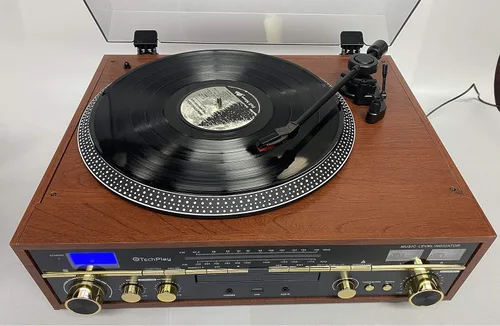 Miniatura 3 de TechPlay Commander, tocadiscos de 3 velocidades con control de tono, reproductor de CD, amplificador con medidor VU, Bluetooth y grabación USB