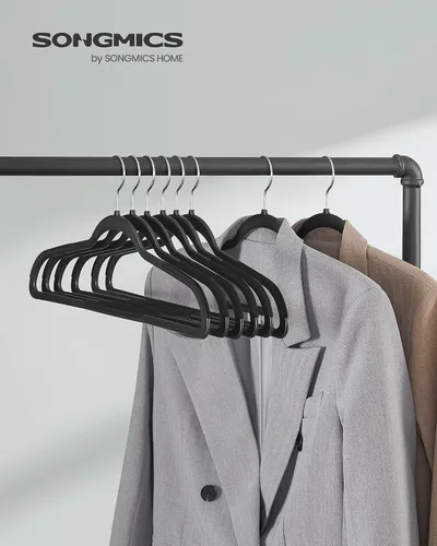 Miniatura 2 de SONGMICS Perchas de ropa, paquete de 50 perchas de plástico, ahorro de espacio, color negro, UCRP50B
