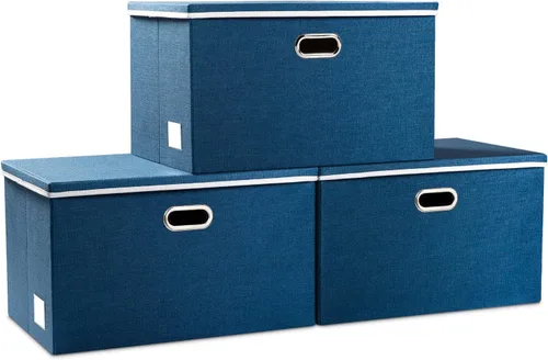 Miniatura 59 de PRANDOM Contenedor de almacenamiento plegable con tapa [1 unidad] Caja de almacenamiento decorativa de tela de lino, cesta organizadora con asas