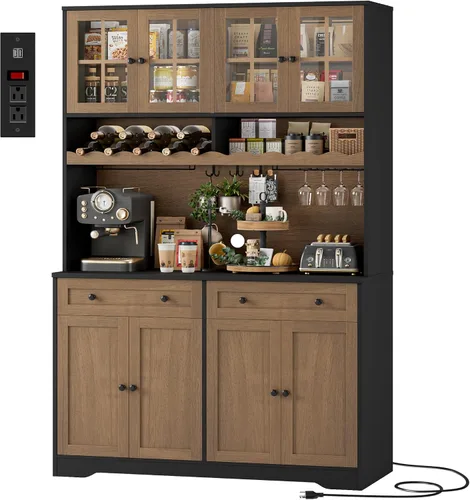 Miniatura 10 de HOSTACK Gabinete de Despensa de Cocina de 75.4" de Alto con Estación de Carga, Aparador de Cocina Blanco Moderno con Soporte para Microondas