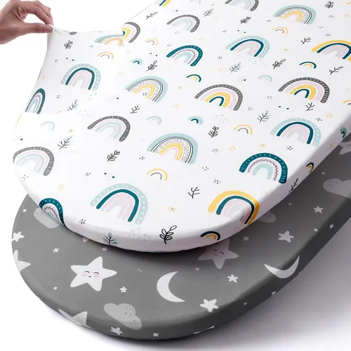 Miniatura 57 de Pack n Play Sheets, BROLEX 2 Pack Mini Crib Sheets,Stretchy Portable Fitted Playard Sheet Set, Convertible Playard Mattress Cover,Ultra Soft
