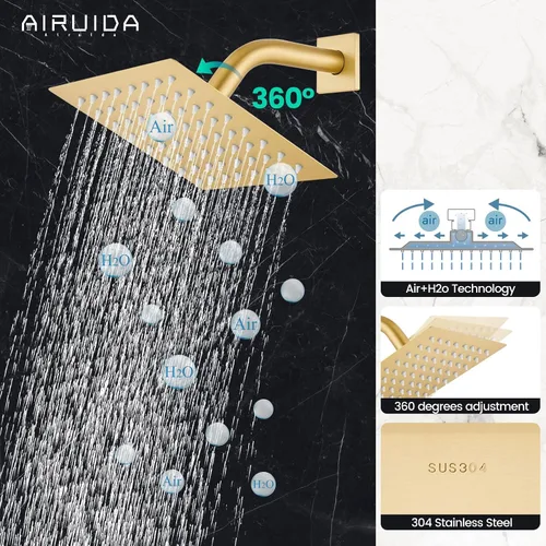 Miniatura 7 de Airuida Juego de grifo de ducha para baño, sistema de ducha de lluvia SUS304 de acero inoxidable con roscas macho, válvula rugosa, kit de molduras