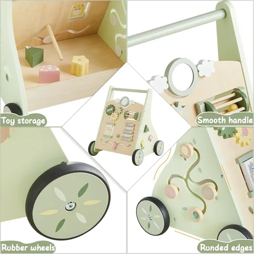 Miniatura 5 de Andador de bebé de madera Beright Push and Pull Andador de aprendizaje con múltiples actividades para niños, juguete de centro de actividades que