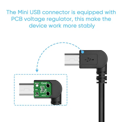 Miniatura 2 de Cable de alimentación para cámara de salpicadero, cable de carga mini USB de 11.5 pies de largo para Garmin Nuvi GPS Mirror Cam, USB a Mini USB