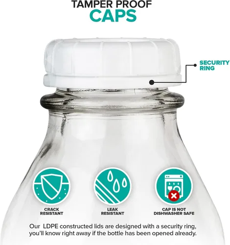 Miniatura 4 de Stock Your Home Botella de leche de vidrio de un litro con tapa (paquete de 1) jarras de 32 onzas y 3 tapas blancas, contenedor de leche