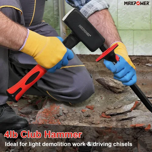 Miniatura 4 de MAXPOWER Martillo de Club de 4 libras, Mini Martillo de Trineo con Mango de Fibra de Vidrio de 9 pulgadas, Cabeza de Acero Forjado por Caída