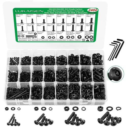 Miniatura 29 de Surtido de 1500 piezas de tornillos, tuercas y arandelas, kit de pernos y tuercas métricos M2 M3 M4 M5 M6 con cabeza hexagonal de casquillo, acero