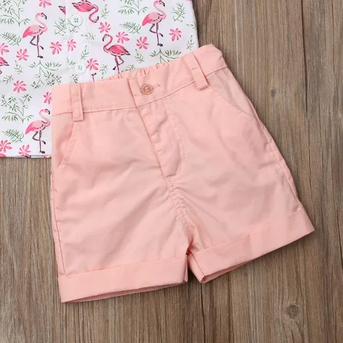 Miniatura 96 de Conjunto de camisa de manga corta con botones y pantalones cortos casuales con diseño de flamingo, para bebés y niños de 1 a 6 años, atuendos