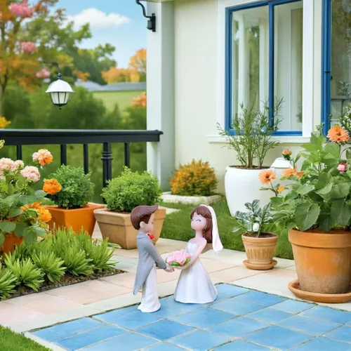 Miniatura 6 de Adornos de muñeca de pareja de boda de 1.9 pulgadas, figuras de novia y novio, adornos de resina para decoración de mesa de fiesta de boda