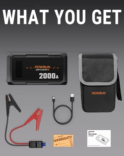 Miniatura 7 de Powrun P-X Arrancador de Salto, Caja de Salto Portátil de 2000A - Paquete de Batería de Arrancador de Coche para hasta 6.0L de Gasolina y 5.0L
