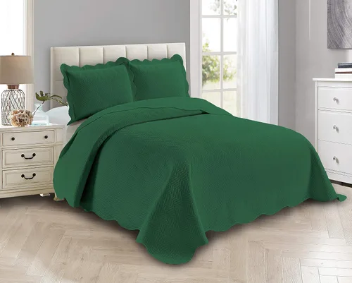 Linen Plus Juego de Colcha y Cobertor de Lujo de Gran Tamaño con Relieve Color Verde Cazador Sólido Full/Queen Nuevo # Ashley