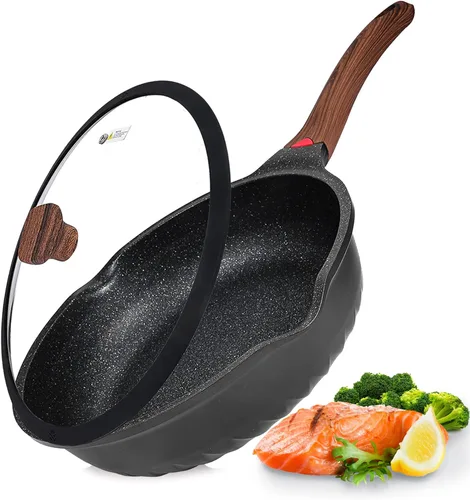 Miniatura 11 de Vinchef Sartén Antiadherente Profunda para Freír con Tapa, Sartén para Saltear de 11 pulgadas/5 cuartos de galón, Tecnología Alemana de Negro