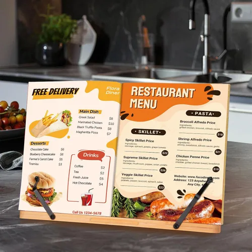 Miniatura 4 de MEGREZ Soporte de bambú para libros de 13.2 x 9.4 pulgadas, soporte plegable para libros de cocina con 6 alturas ajustables, soporte para libros