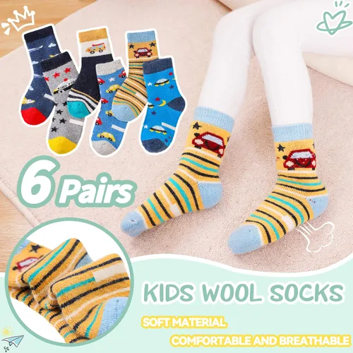 Miniatura 6 de Calcetines de lana para niños y niñas cálidos de invierno gruesos acogedores térmicos pesados para niños pequeños 6 pares