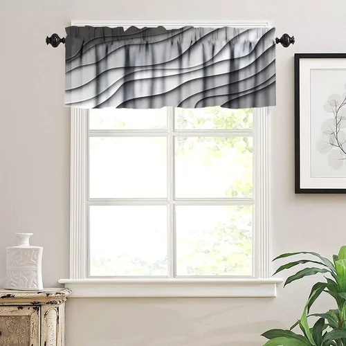 Miniatura 2 de Cenefa de cortina geométrica para ventanas, cenefa moderna con bolsillo para barra, 1 panel, cortinas cortas abstractas para playa, cortinas cortas