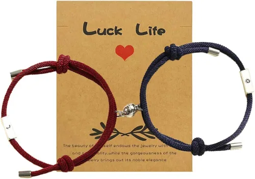 HUJUON 2 pulseras magnéticas para parejas, atracción mutua, relación de cuerda trenzada a juego para mujeres, hombres, amistad, novio, novia, Metal,