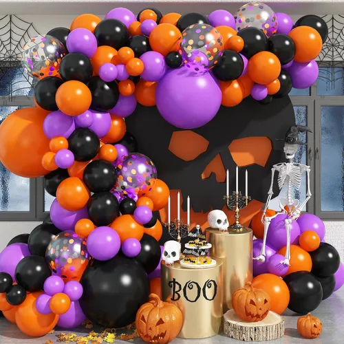 Miniatura 12 de Kit de Guirnalda de Arco de Globos de Halloween, 126 Piezas, Globos Negros y Naranjas con Globos de Calabaza BOO, Murciélagos de Aluminio, Globos