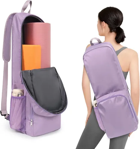 Miniatura 8 de Bolsa para Esterilla de Yoga con Bolsillo Lateral de Malla y Cremallera, Compartimento Exterior para Artículos Húmedos, Bolsa Ligera Impermeable