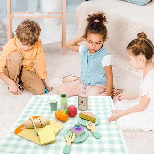 Miniatura 6 de Juego de picnic – Comida de madera para jugar – Juegos de comida para niños – Comida de simulación, comida de juguete con bolsa de almacenamiento