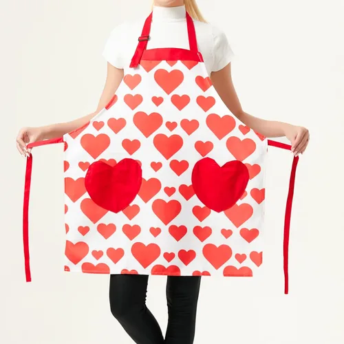 Miniatura 5 de Love Potato Delantal de cocina de corazones ajustables con bolsillos para mujeres y niñas, rojo