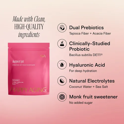 Miniatura 4 de Happy Aging Paquetes de electrolitos en polvo para mujeres, hidratación sin azúcar y salud intestinal con ácido hialurónico y probióticos Bacillus