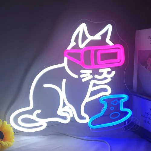 SYLHOME Letrero de Luz de Neón LED de Gato Gamer Controlador Pad Dormitorio Sala de Juegos Bar Pub Cueva del Hombre Letrero de Pared Decoración