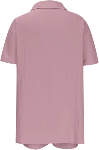 Miniatura 6 de OPHPY Conjunto de dos piezas para mujer, conjunto de lino de 2 piezas de verano, camisas sueltas con botones y pantalones cortos, conjunto