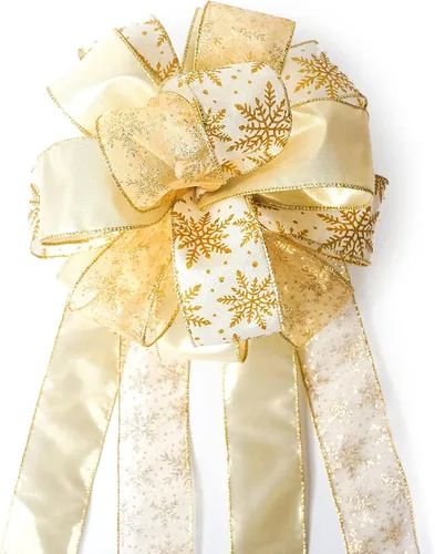 Miniatura 5 de Altier Lazo de 11" de oro ancho para decoración de árbol de Navidad con 4 colas, tiras de serpentina de 3 yardas de largo cada una para decoración