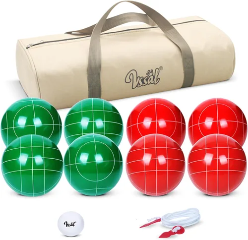 Juego de pelotas de bocce de 100mm (3.94 pulgadas) de tamaño y peso reglamentarios con 8 pelotas de resina bocce, pallino, bolsa de transporte,