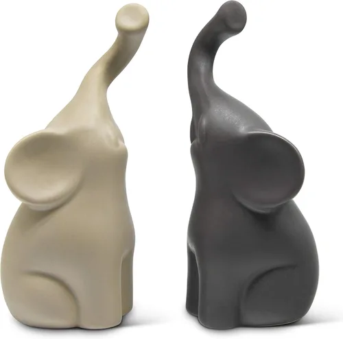 Miniatura 8 de Vaudagio Pareja Amorosa de Elefantes en Beige y Gris - Escultura Moderna de Cerámica - Figura Decorativa como Juego - Figura de Decoración 16 cm